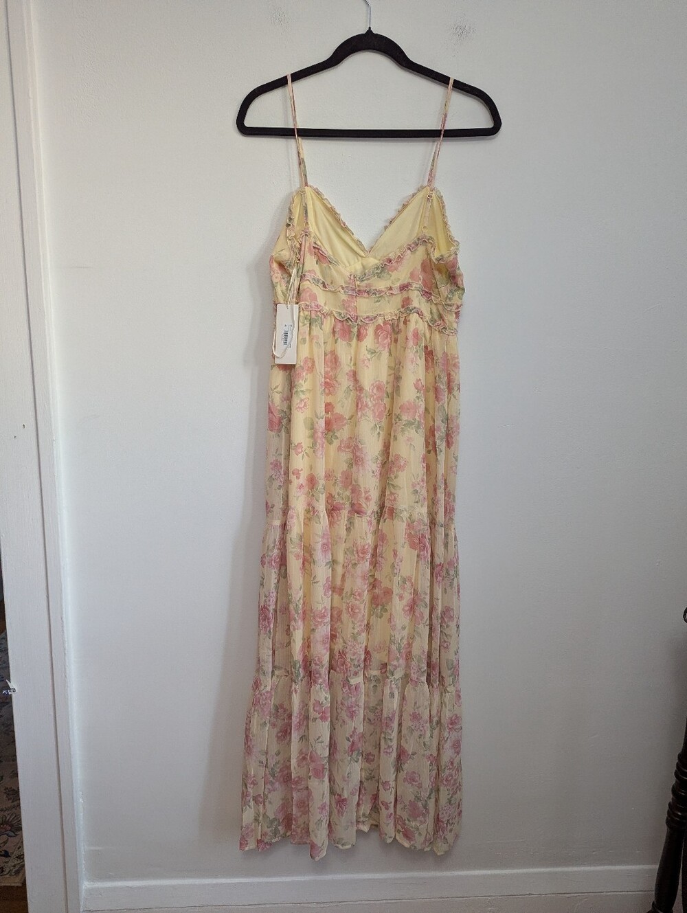 Altar'd State Kezia Floral Maxi Dress Pink And Yellow Pastel Tiered Size L - Picture 4 of 9